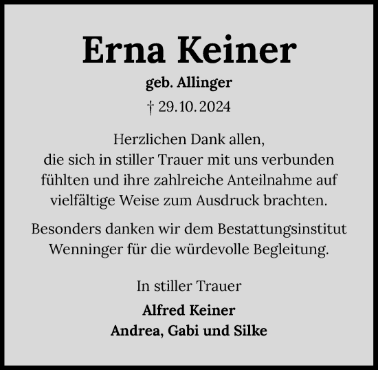 Traueranzeige von Erna Keiner von GESAMT