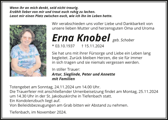 Traueranzeige von Erna Knobel von GESAMT