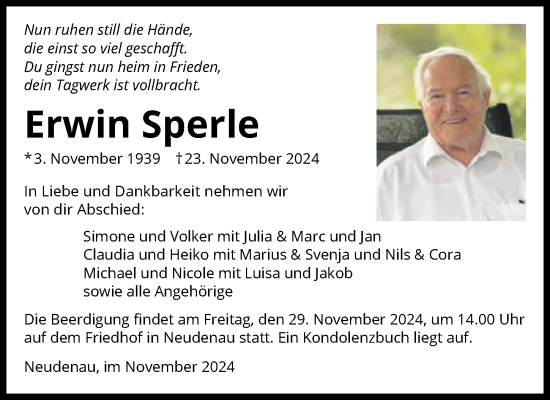 Traueranzeige von Erwin Sperle von GESAMT