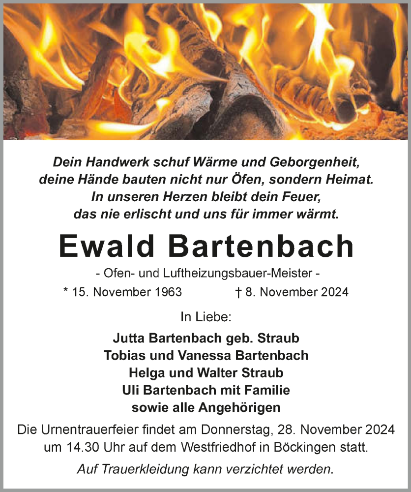  Traueranzeige für Ewald Bartenbach vom 16.11.2024 aus GESAMT