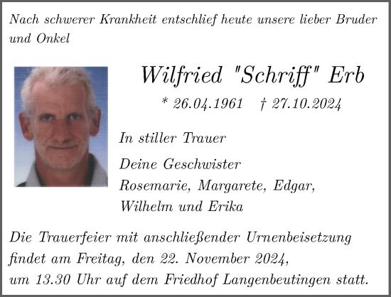 Traueranzeige von Wilfried Erb von GESAMT