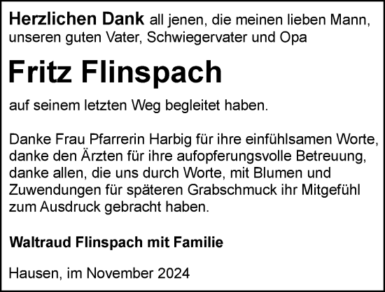 Traueranzeige von Fritz Flinspach von GESAMT