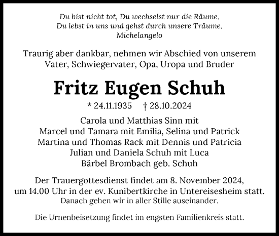 Traueranzeige von Fritz Eugen Schuh von GESAMT