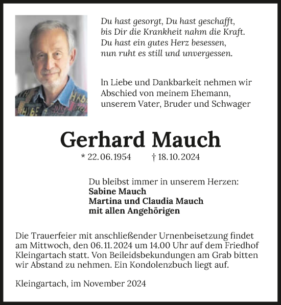 Traueranzeige von Gerhard Mauch von GESAMT