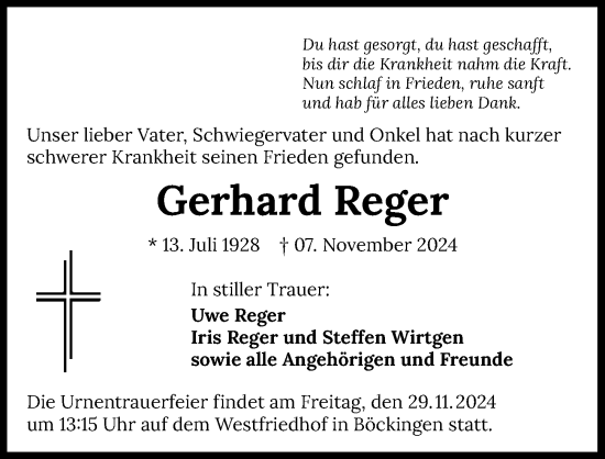 Traueranzeige von Gerhard Reger von GESAMT