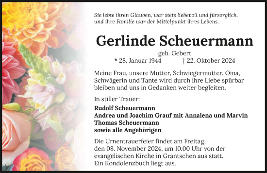 Traueranzeige von Gerlinde Scheuermann von GESAMT