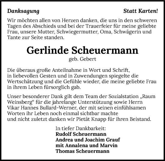 Traueranzeige von Gerlinde Scheuermann von GESAMT