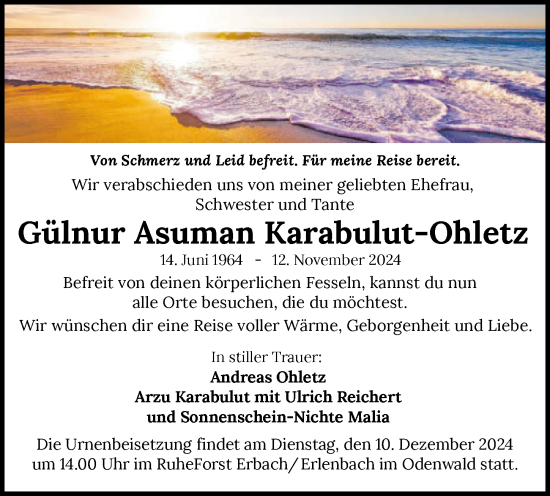 Traueranzeige von Gülnur Karabulut-Ohletz von GESAMT