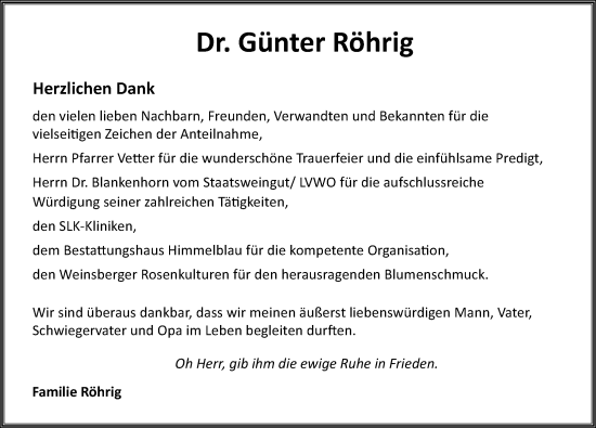 Traueranzeige von Günter Röhrig von GESAMT