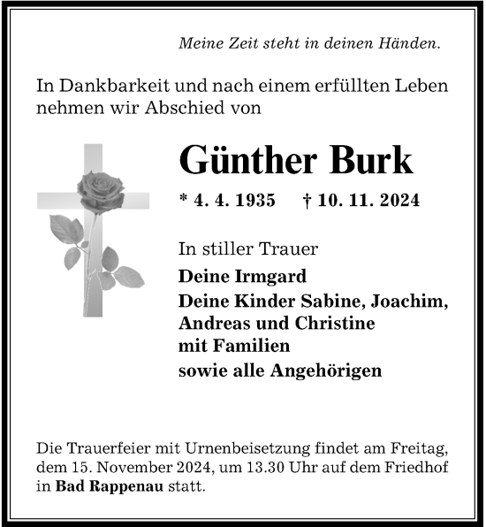 Traueranzeige von Günther Burk von GESAMT