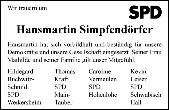 Traueranzeige von Hansmartin Simpfendörfer von GESAMT