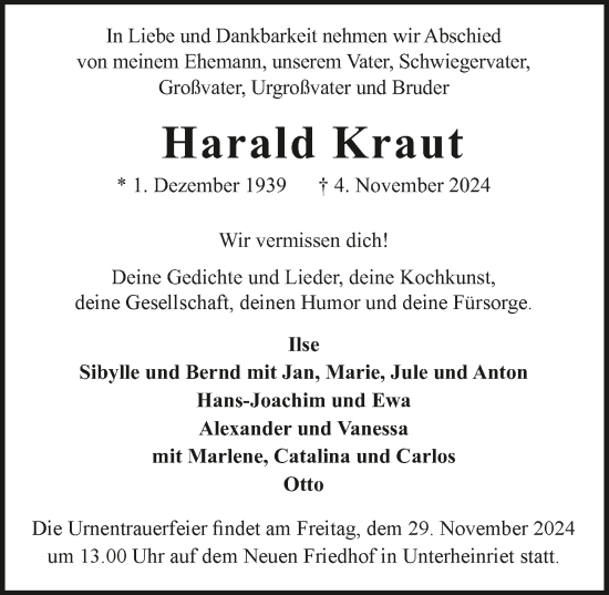 Traueranzeige von Harald Kraut von GESAMT