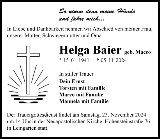 Traueranzeige von Helga Baier von GESAMT