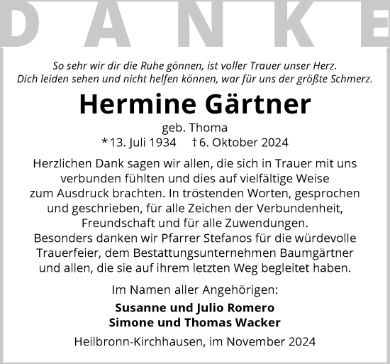 Traueranzeige von Hermine Gärtner von GESAMT