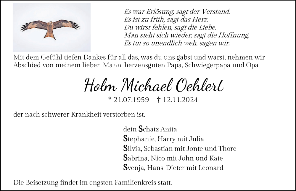  Traueranzeige für Holm Michael Oehlert vom 16.11.2024 aus Heilbronner Stimme