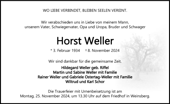 Traueranzeige von Horst Weller von GESAMT