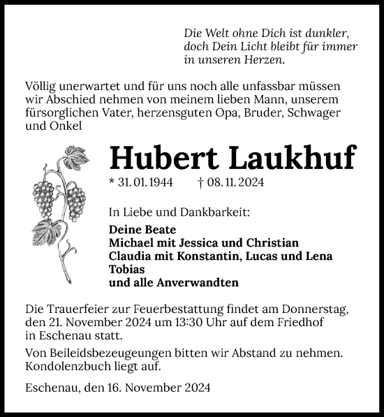 Traueranzeige von Hubert Laukhuf von GESAMT