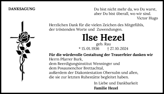 Traueranzeige von Ilse Hezel von GESAMT