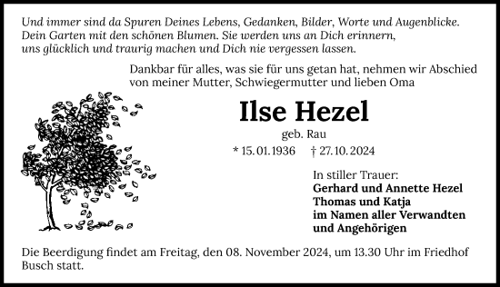 Traueranzeige von Ilse Hezel von GESAMT