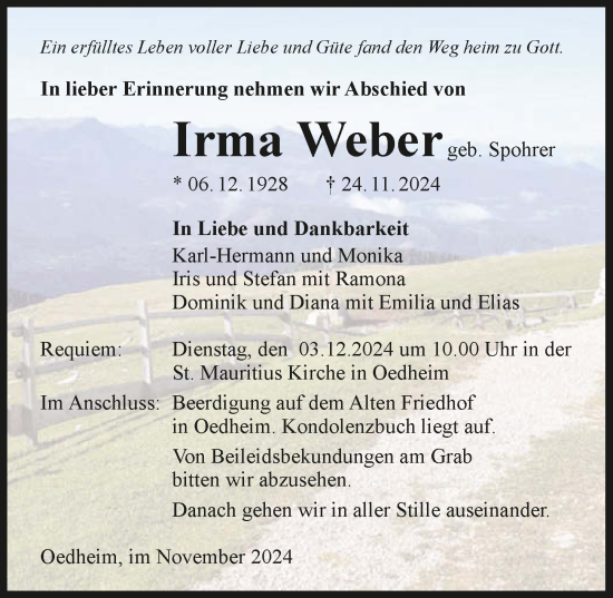 Traueranzeige von Irma Weber von GESAMT