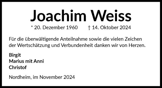 Traueranzeige von Joachim Weiss von GESAMT