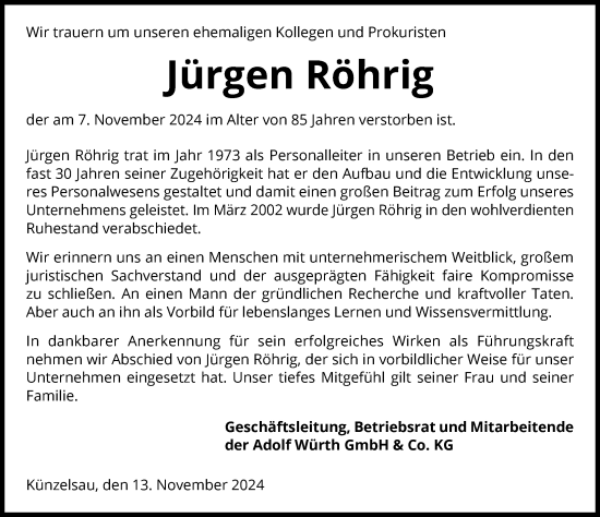 Traueranzeige von Jürgen Röhrig von GESAMT