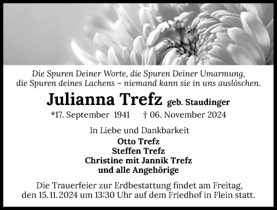 Traueranzeige von Julianna Trefz von GESAMT