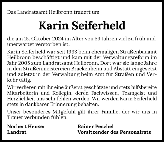 Traueranzeige von Karin Seiferheld von GESAMT