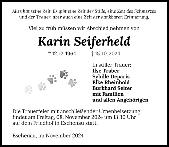 Traueranzeige von Karin Seiferheld von GESAMT