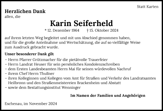 Traueranzeige von Karin Seiferheld von GESAMT