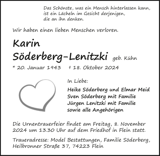 Traueranzeige von Karin Söderberg-Lenitzki von GESAMT