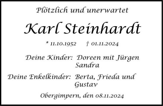 Traueranzeige von Karl Steinhardt von GESAMT