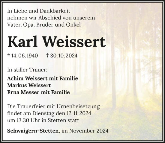 Traueranzeige von Karl Weissert von GESAMT