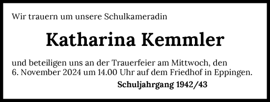 Traueranzeige von Katharina Kemmler von GESAMT