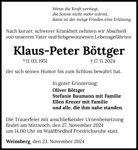 Traueranzeige von Klaus-Peter Böttger von GESAMT