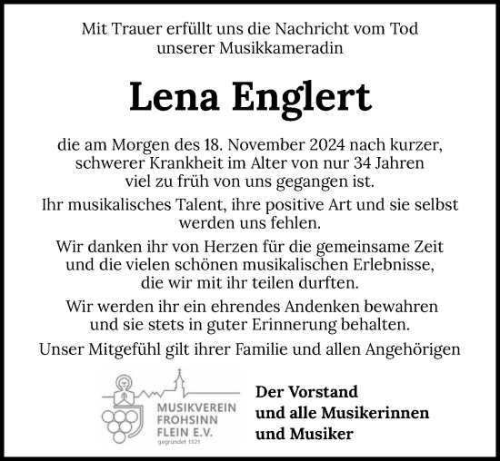 Traueranzeige von Lena Englert von GESAMT