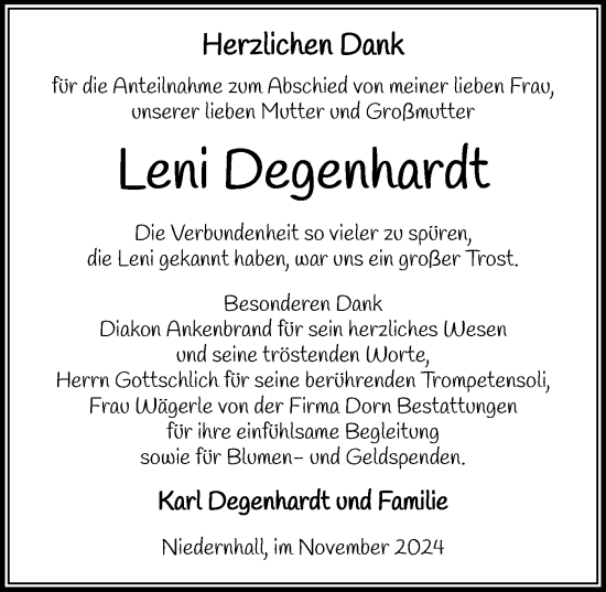 Traueranzeige von Leni Degenhardt von GESAMT