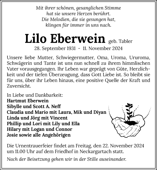 Traueranzeige von Lilo Eberwein von GESAMT