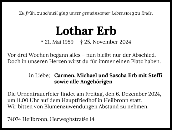 Traueranzeige von Lothar Erb von GESAMT