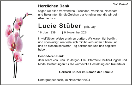 Traueranzeige von Lucie Stöber von GESAMT