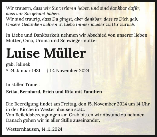 Traueranzeige von Luise Müller von GESAMT