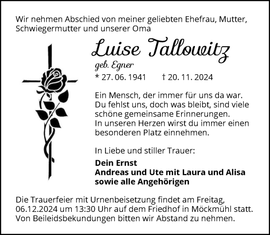 Traueranzeige von Luise Tallowitz von GESAMT