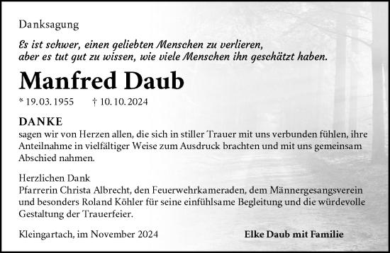 Traueranzeige von Manfred Daub von GESAMT