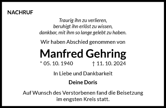 Traueranzeige von Manfred Gehring von GESAMT