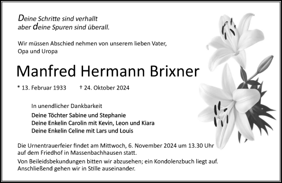 Traueranzeige von Manfred Hermann Brixner von GESAMT