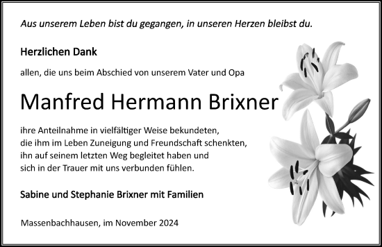 Traueranzeige von Manfred Hermann Brixner von GESAMT