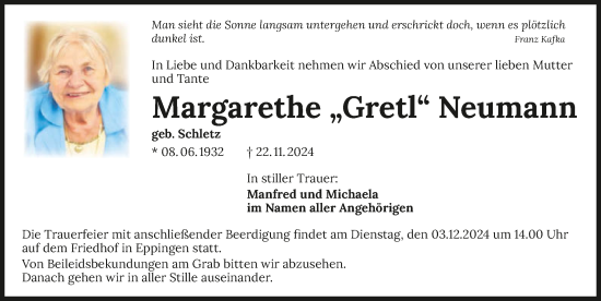 Traueranzeige von Margarethe Neumann von GESAMT