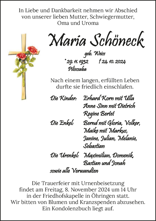 Traueranzeige von Maria Schöneck von GESAMT