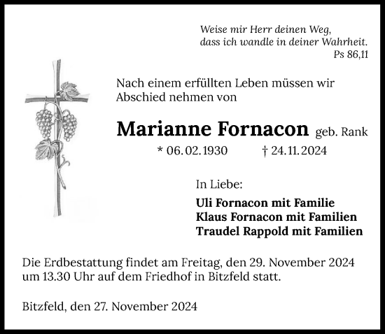 Traueranzeige von Marianne Fornacon von GESAMT