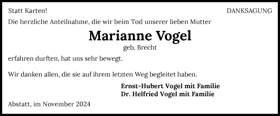 Traueranzeige von Marianne Vogel von GESAMT